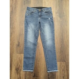 Democracy Jeans Womens 2 Blue Medium Wash Raw Hem Skinny‎ Leg Distressed Denim